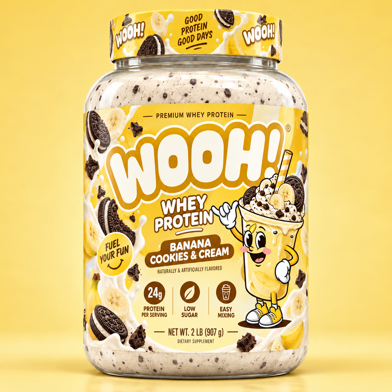 WOOH! Banana Cookies and Cream packaging rendering